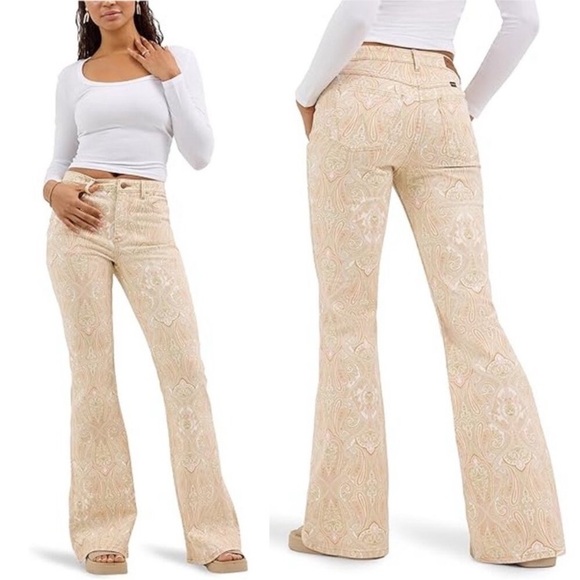 Wrangler High Rise Fierce Flare Paisley Colorful Print Cotton Jeans Size 8 29/32 - Picture 3 of 16